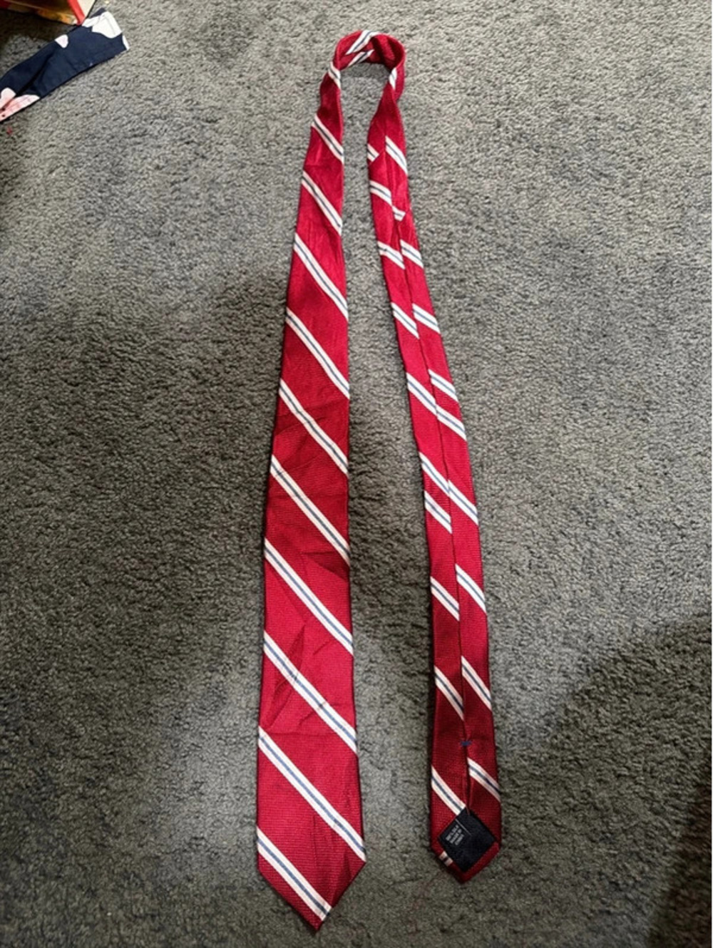 Nautica 100% Silk Red Navy White Striped Men's Necktie Preppy Classic